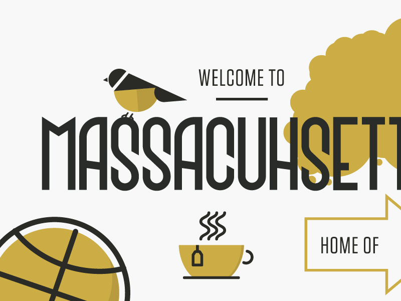 Welcome to Massachusetts vector illustration home basketball tea chickadee massachusetts