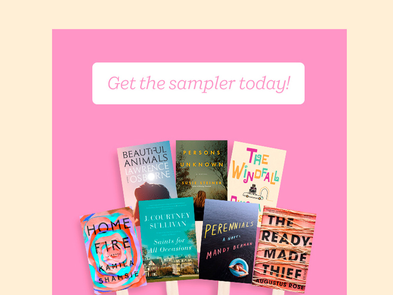 Book Sampler web email banner books pink typography