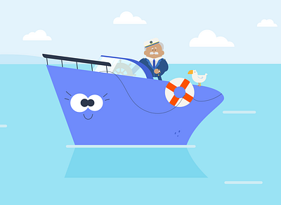 Blue Boat 2d animation art bird boat captain character design illustration illustrator ocean sailing sea seagull vector