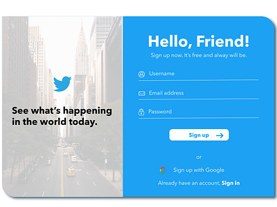 Sign up - Daily #001 blue dailyui 001 design sign up twitter ui ux uxdesign web