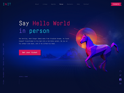 Init Conference Landing Page 80s cinema4d coding conference developers horse initconf2019 landingpage webdesign