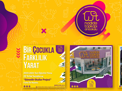 Kindergarten Social Media Post Template & Brochure Design adobe branding brochure children design digital art elephant graphic design hello dribbble kids kindergarten mockup purple logo socialmedia vector yellow logo