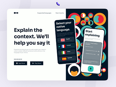 Translator app by context landing translation ui webdesign