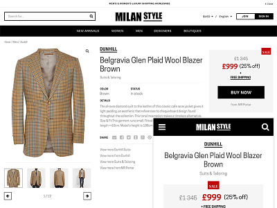 Milan Style product page ecommerce fashion flat minimalistic product responsive rwd ux webdesign