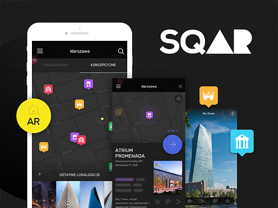 sqAR app ar building city dark explore ios map pointers ui