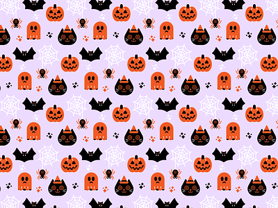 Halloween pattern animal bat cat design ghost graphicdesign halloween illustration pattern pumpkin spider spooky