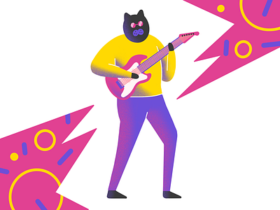 Cat guitarist cat design illustration procreate