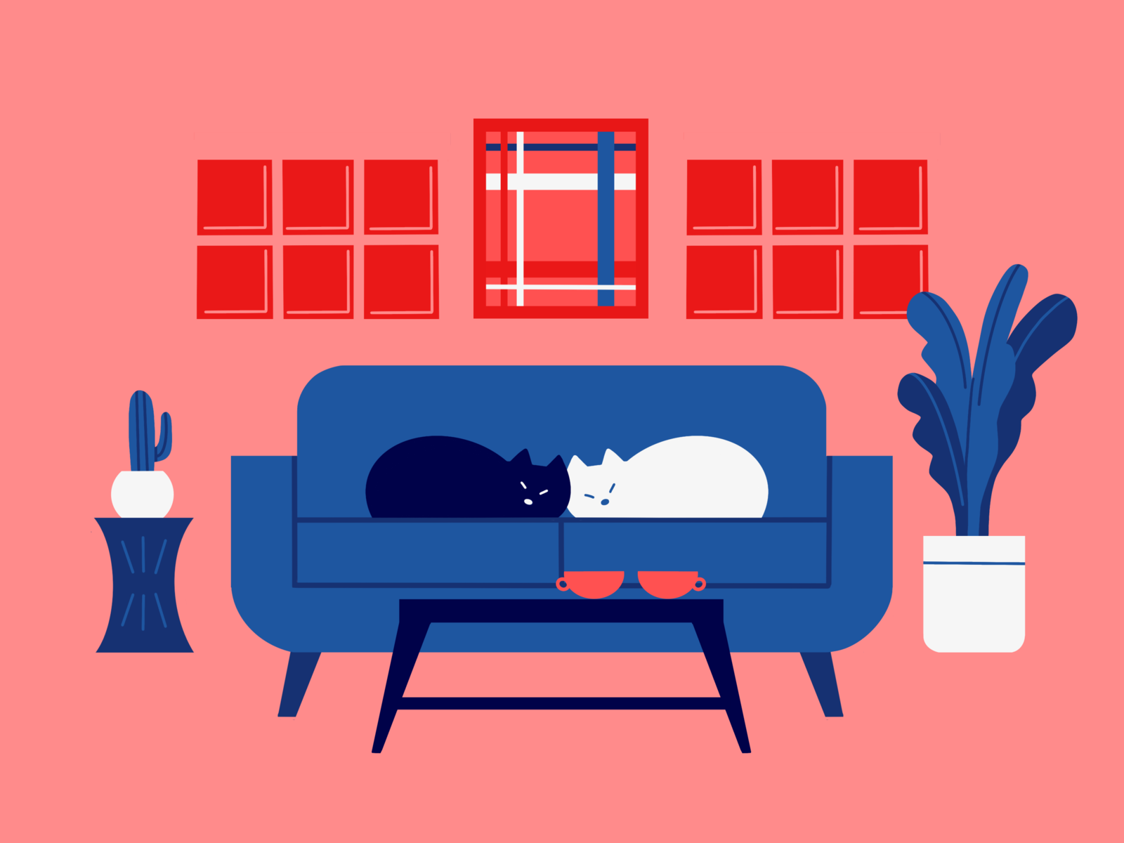 Living room animal cat design graphic illustration procreate