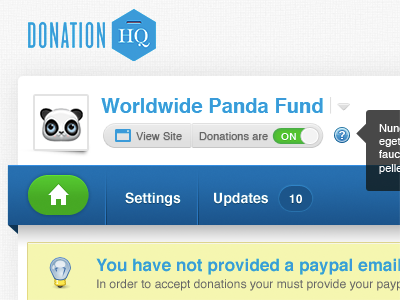 Donation HQ navigation dashboard navigation photoshop tabs ui