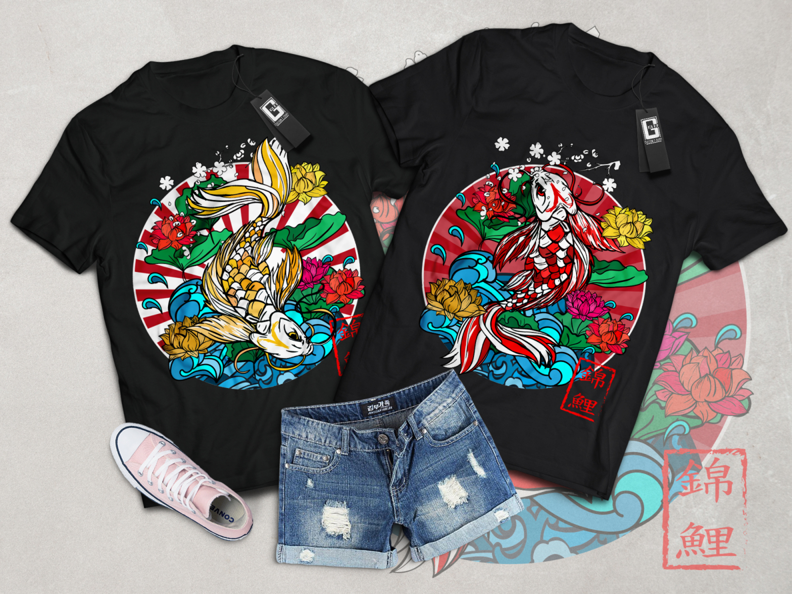 Japan Koi Fish Graphic Print T-shirt Women 2021 New Summer Fashion