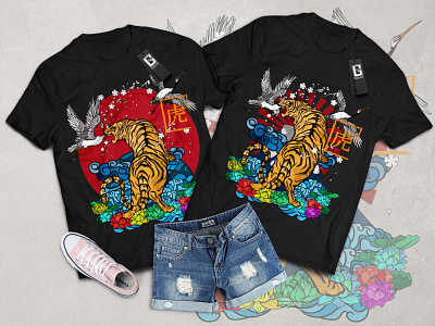 T shirt Graphic Design/Tiger Japan Style design illustration japan t shirt t shirt art t shirt design thai typography vector