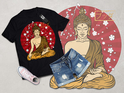 T Shirt Graphic Design/Budda Japan Style design illustration japan t shirt t shirt art t shirt design thai typography vector