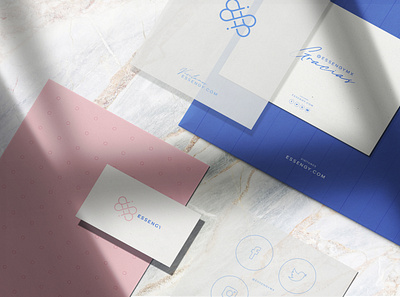 Essengy blue branding design elegant essengy logo pink stationery