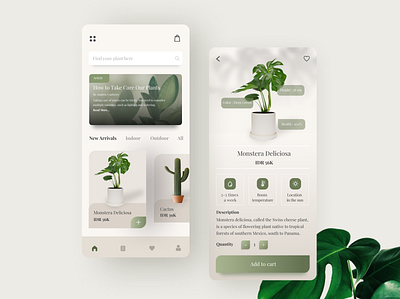 Online Plant Store app brown clean design green grey icon illustration illustrator minimal minimalist online store plant plant store ui uidesign uiux uiuxdesign ux