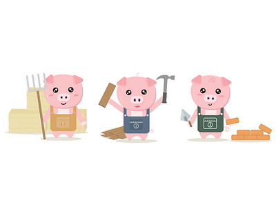Three Little Pigs cartoon character character fairy tale flat illustration kids kids book kids illustration vector