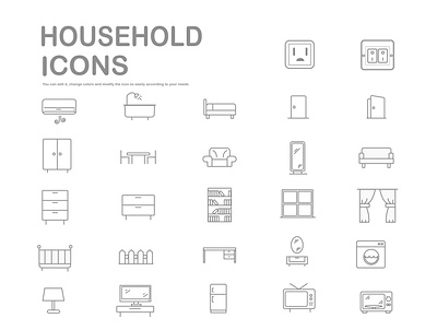 household icons design flat household household icon icon icon set illustration logo ui vector