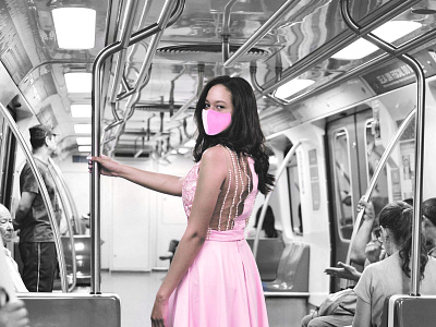 A Safer Subway Commuter black and white e commerce ecommerce face mask mask photomanipulation photoshop puppet warp puppetwarp selective color