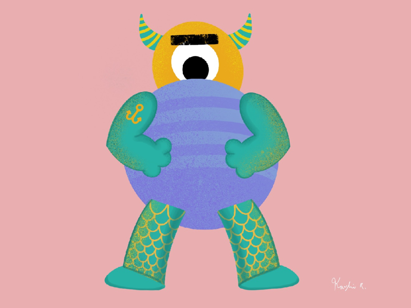 Tough boi digital art creepy boi ghoul yellow drawing draw procreate illustrations designer design turquoise pink halloween spooky monster tough