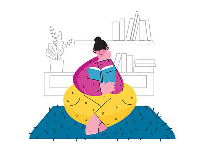 A young girl reads an interesting book. books design education girl illustration stylization vector