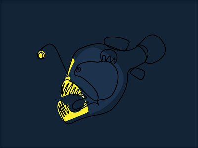 Fish "Sea Devil" in the depths of the sea. Linear drawing