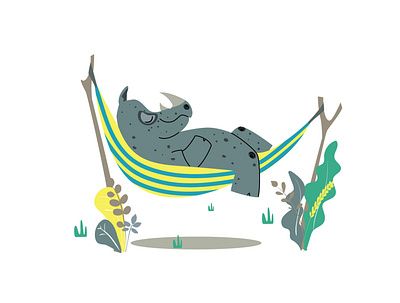Rhino is resting in a hammock. dream hammock illustration postcard rhino rhinoceros sleep stylization vacation vector