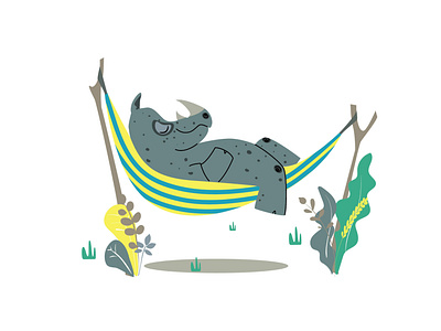 Rhino is resting in a hammock.
