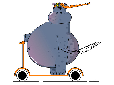 A frustrated hippopotamus goes shopping. angry eco bag girl hippo hungry mood sad scooter speed upset