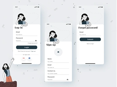 Login And Sign-up Screens app design design forgot password illustration login design login screen mindinventory onboarding onboarding screen onboarding screens onboarding ui sign in sign up signup screen ui ui ux ui design uidesign user experience ux