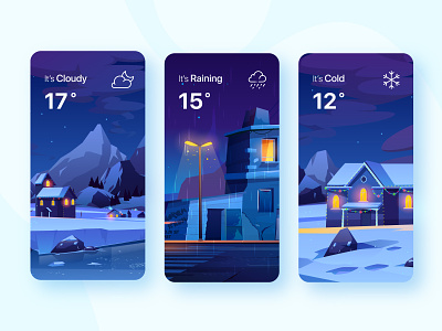 Weather Card V2.0 adventure app app design application card card design cold color design illustration mobile nature night ui ux vector weather weather app weather forecast