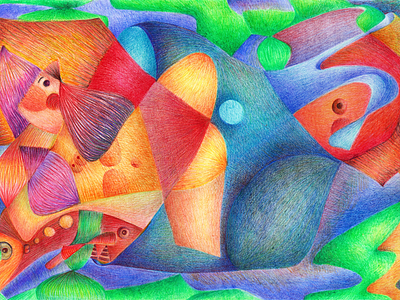 吃掉美人魚腿的鯨魚 / Love is giving my legs colorpencil design hand drawn illustration poetry postcard design poster story story illustration story telling