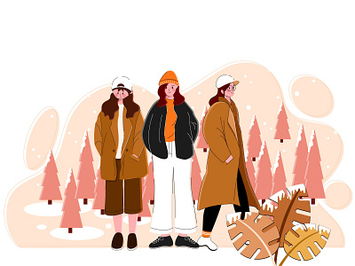 冬季 下雪 冬天 大衣 女孩 帽子 穿搭 雪松