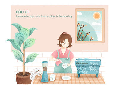 Coffee in the Morning art coffee design girl illustration