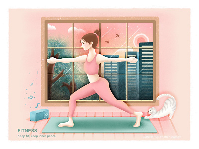 Fitness art cat character design digital fitness girl home illustration