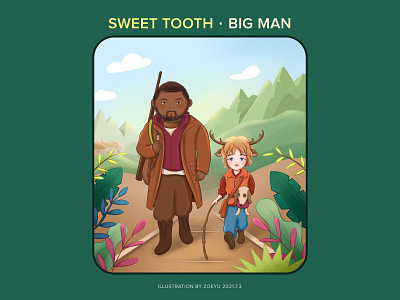 Sweet Tooth and Big Man art character character design design digital art flat flim illustration illustrator netflix procreate tv series vector vector illustration vectorart watching