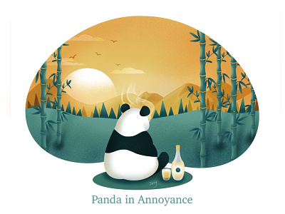 Panda in Annoyance. green illustration panda