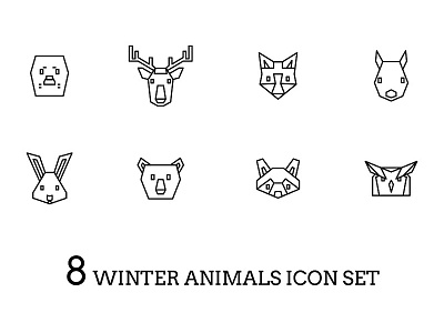 8 Winter Animals Icon Set animals children cute deer design fox harp seal icons owl polar bear rabbit raccoon set simple squirrel vector winter