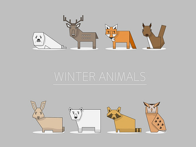 Winter Animals animals bear children cute cute animals deer design fox harp seal icons illustration owl polarbear rabbit raccoon set simple squirrel vector winter