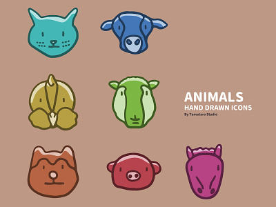 Animals : Hand-drawn Icons animals cat chicken children colorful cow cute design dog handdrawn horse icons illustration pig sheep vector