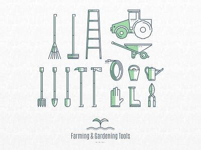 Farming and Gardening Tools 2d blue color design farming gardening green icon icons icons set illustration object objects tools vector