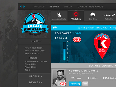 Locale Knowledge - Web Design action sports branding button graphic design icon ski resort social network ux web design website