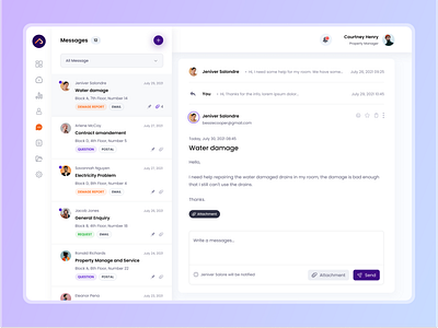 Messages Page - Property Management Dashboard chat chatting clean contact dashboard design dashboard management messages property listing property management real estates saas dashboard ui design uiux web dashboard website design