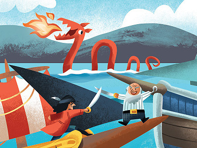 PIRATES! dragon illustration ocean pirates ship