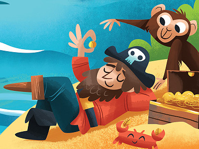 Treasure illustration island monkey pirates treasure