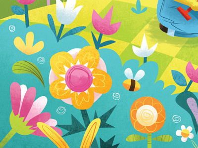 Flowers bee flowers garden illustration