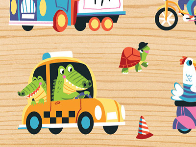Crocodile Taxi Service cab car chicken crocodile illustration taxi tortoise