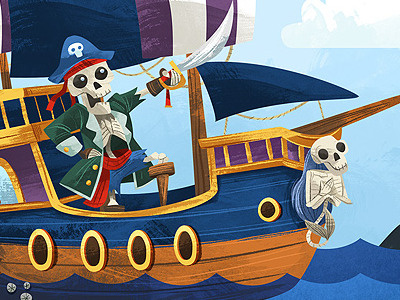 Cap'n Bones illustration pirate ship skeleton