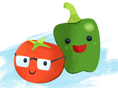 Green Capsicum and Red Tomato food illustration