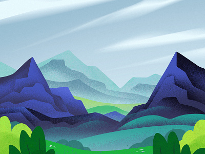 Green Hills art cute illustration landscape mountain sky