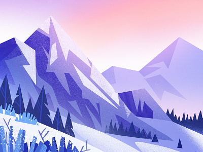 Frost art cute illustration landscape mountain snow trees