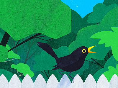 Blackbird animal animals art artwork bird blackbird cute green illustration kidlitart photoshop